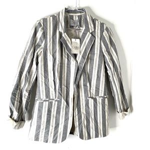 Dalia NWT Grey Stripe Tailored Blazer Classic Pinstripe Career Office Jacket
